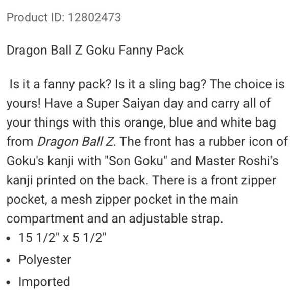 Dragon Ball Z Son Goku Fanny Pack Bum Bag Unisex NWT - Picture 15 of 16